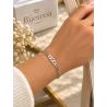 Bracelet Jonc Motif Chaîne Gourmette Alternée En Argent Massif 925/1000 Rhodié