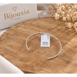 Bracelet Jonc Motif Chaîne Gourmette Alternée En Argent Massif 925/1000 Rhodié