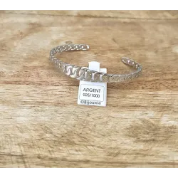 Bracelet Jonc Motif Chaîne Gourmette Alternée En Argent Massif 925/1000 Rhodié