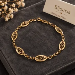 Bracelet 21CM Maillons Motifs Ciselés En Plaqué or 18 CARATS 750/1000 Bijoux