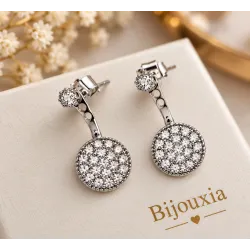 Boucles D'oreilles Lobes Cristaux ZIRCONIUM Argent 925/1000 Rhodié