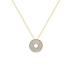 COLLIER Pendentif Cercle DONUTS ZIRCONIUM MICROSERTI Plaqué Or 18 carats  Bijoux