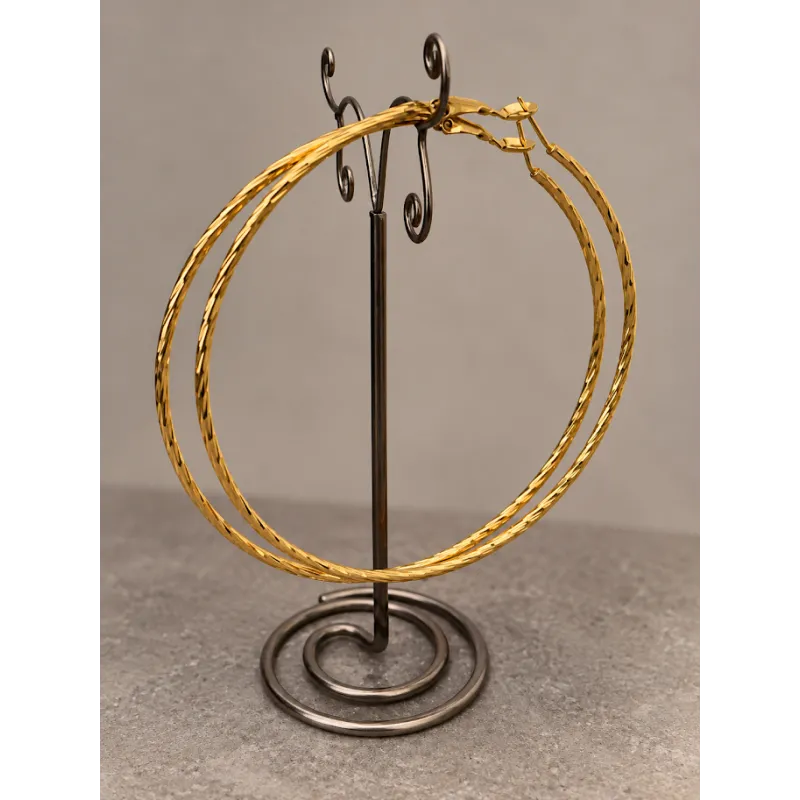 Boucles D'oreilles Grandes Créoles 8CM Fil Torsadé En Plaqué or 750/000