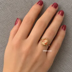 Bague Camée Rouge Et Plaqué or 18 Carats Tailles 50 à 66