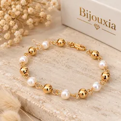 Bracelet Boules et Perles En Plaqué Or 18 carats 750/1000