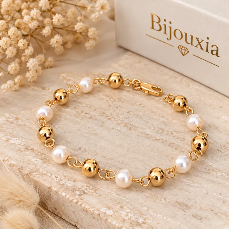 Bracelet Boules et Perles En Plaqué Or 18 carats 750/1000