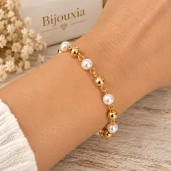 Bracelet Boules et Perles En Plaqué Or 18 carats 750/1000