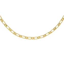 Chaîne 50 CM Maille Figaro Diamantée 1-1 Plaqué Or 18 carats