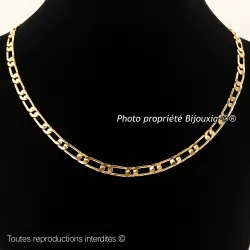 Chaîne 50 CM Maille Figaro Diamantée 1-1 Plaqué Or 18 carats