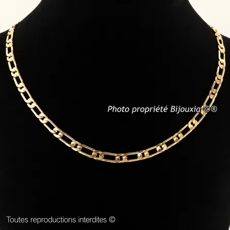 Chaîne 50 CM Maille Figaro Diamantée 1-1 Plaqué Or 18 carats