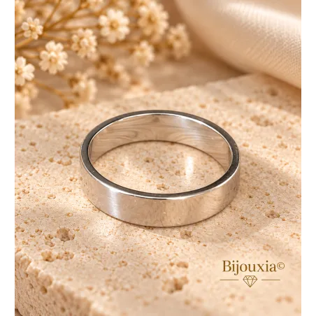 Alliance homme femme argent 925 rhodié – Anneau lisse 5 mm intérieur plat