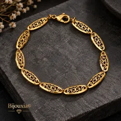 Bracelet 18CM Maillons Motifs Ciselés En Plaqué or 18 CARATS 750/1000