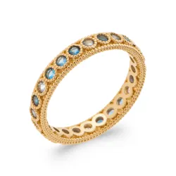 Bague Sertie Cristaux Tons De Bleus en Plaqué or 18 Carats 750/1000