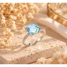 Bague Cristal Solitaire Pierre Bleu Topaze Argent Massif 925/1000