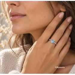 Bague Cristal Solitaire Pierre Bleu Topaze Argent Massif 925/1000