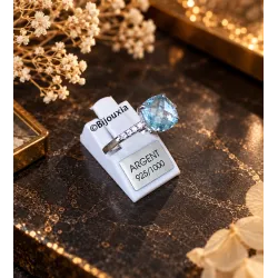 Bague Cristal Solitaire Pierre Bleu Topaze Argent Massif 925/1000