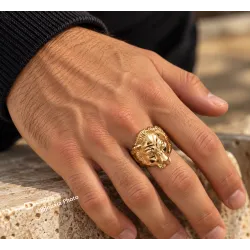 Chevalière Homme Symbole LION En Plaqué or 18 CARATS 750/1000 T58 à 68