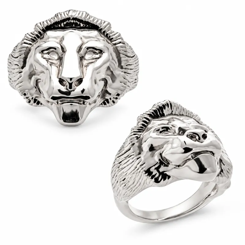 Chevalière Homme Symbole LION En Argent Massif 925/000 Tailles 58 à 68