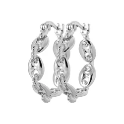 Boucles d'oreilles créoles grain de café en argent massif 925/000 Rhodié
