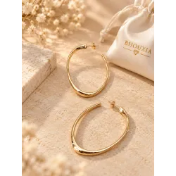 Boucles D'oreilles demi créoles ouvertes 5,2CM Plaqué Or 18 CARATS