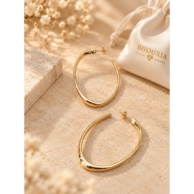 Boucles D'oreilles demi créoles ouvertes 5,2CM Plaqué Or 18 CARATS