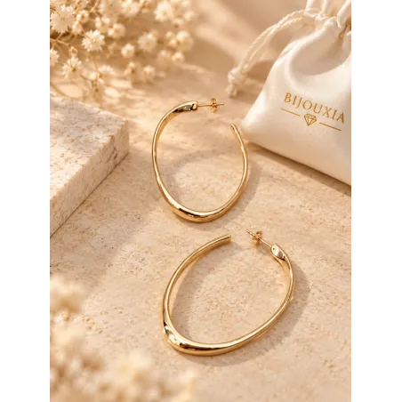 Boucles D'oreilles demi créoles ouvertes 5,2CM Plaqué Or 18 CARATS