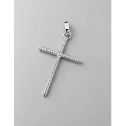 Collier Chaîne Et Pendentif Croix Fil Torsadé En Argent Massif 925/000 Rhodié