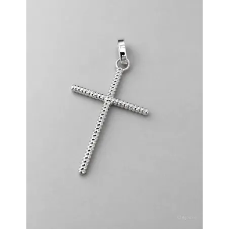 Pendentif En Forme De Grande Croix Fil Torsadé En Argent Massif 925/000 Rhodié