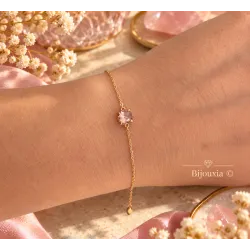 Bracelet Cristal Sertie 4 Griffes Rose Pastel Plaqué or 18 Carats
