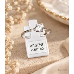 Bague Solitaire Cristal ZIRCONIUM Sertie Argent Massif 925 Millièmes