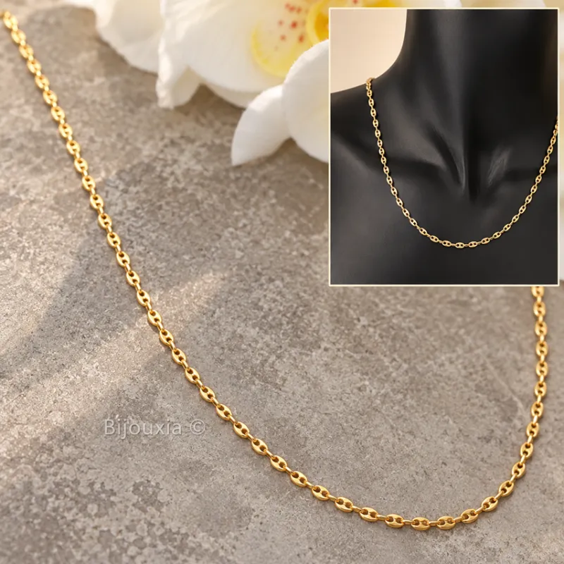 Chaîne Maille Grain De Café 50CM x 3,70MM Plaqué or 18 CARATS 750/000