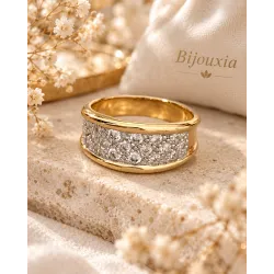 Bague Empierrée Zirconium Plaqué or 18 CARATS 750/000 T50 à 64