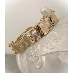 Bracelet Pièces Imitation Louis d' Or Napoléon En Plaqué Or 18K