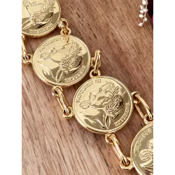 Bracelet Pièces Imitation Louis d' Or Napoléon En Plaqué Or 18K