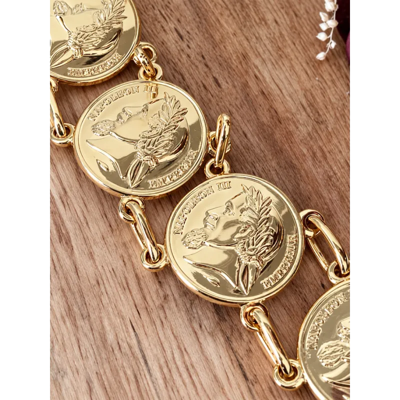 Bracelet Pièces Imitation Louis d' Or Napoléon En Plaqué Or 18K