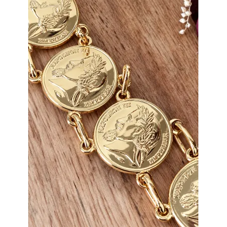 Bracelet Pièces Imitation Louis d' Or Napoléon En Plaqué Or 18K