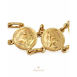 Bracelet Pièces Imitation Louis d' Or Napoléon En Plaqué Or 18K
