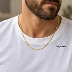 Chaîne 60CM x 2,50MM Gourmette Diamantée Plaqué or 18 Carats 750/1000