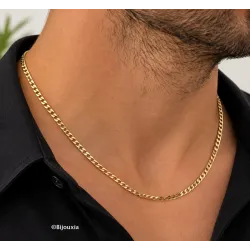 Chaîne Maille Gourmette 60CM X 3MM Plaqué or 18 Carats Bijoux Homme