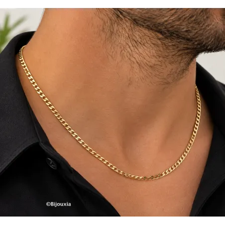 Chaîne Maille Gourmette 60CM X 3MM Plaqué or 18 Carats Bijoux Homme