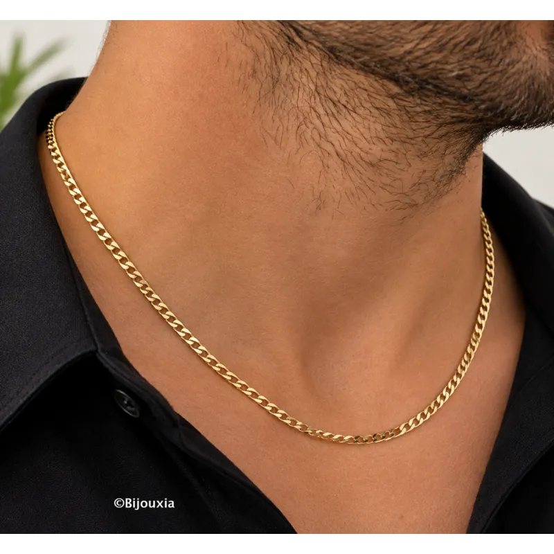 Chaîne Maille Gourmette 50CM X 3MM Plaqué or 18 Carats Bijoux Homme