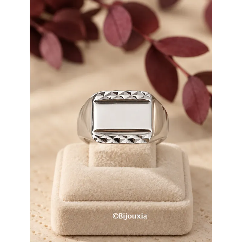 Bague Chevalière Argent Massif 925/1000 Rhodié, Poinçonné