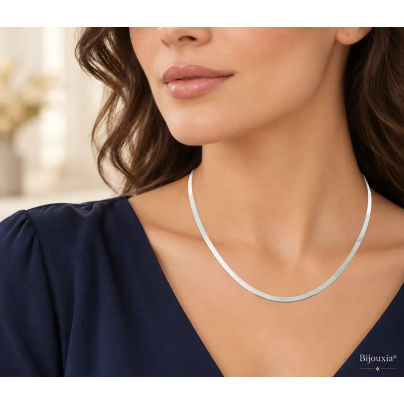 Collier Maille Miroir 45CM X 3MM Argent Massif 925/1000 Rhodié Bijou Intemporel