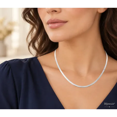 Collier Maille Miroir 45CM X 3MM Argent Massif 925/1000 Rhodié Bijou Intemporel