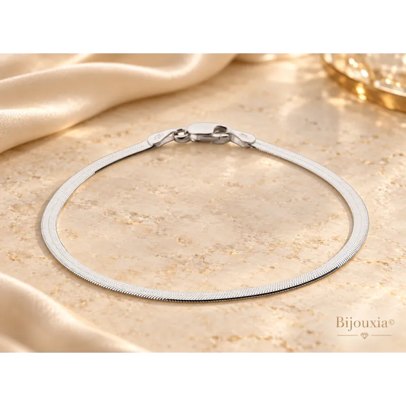 Bracelet Maille Miroir 45CM X 3MM Argent Massif 925/1000 Rhodié Bijou Intemporel