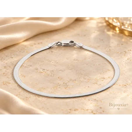 Bracelet Maille Miroir 45CM X 3MM Argent Massif 925/1000 Rhodié Bijou Intemporel
