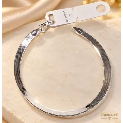 Bracelet Maille Plate Miroir En Argent Massif 925/000 Rhodié Bijoux Femme