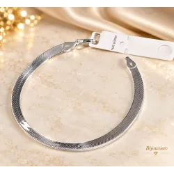 Bracelet Maille Plate Miroir En Argent Massif 925/000 Rhodié Bijoux Femme
