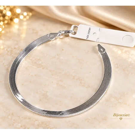 Bracelet Maille Plate Miroir En Argent Massif 925/000 Rhodié Bijoux Femme